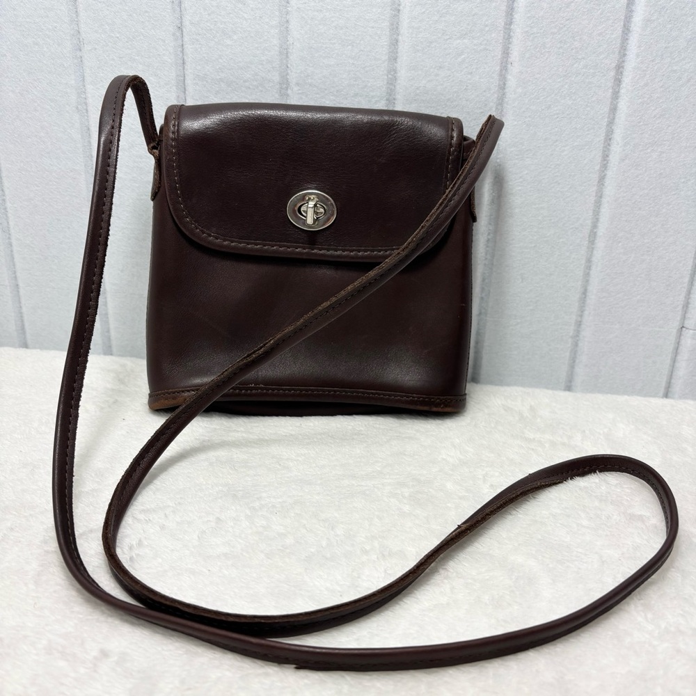 Vintage Coach Tango Leather Bag 1998 Mahogany Nickel Hardware Crossbody - Picture 2 of 10